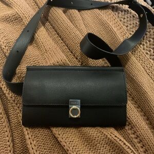 Polene Elegant Black Crossbody Bag with Gold Accent